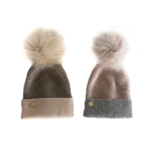 Two Toned Angora Hat - Beige/Brown